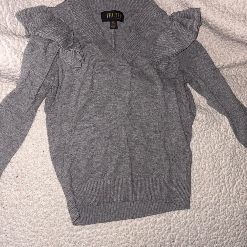 Truth Gray Sweater with Ruffle Accents